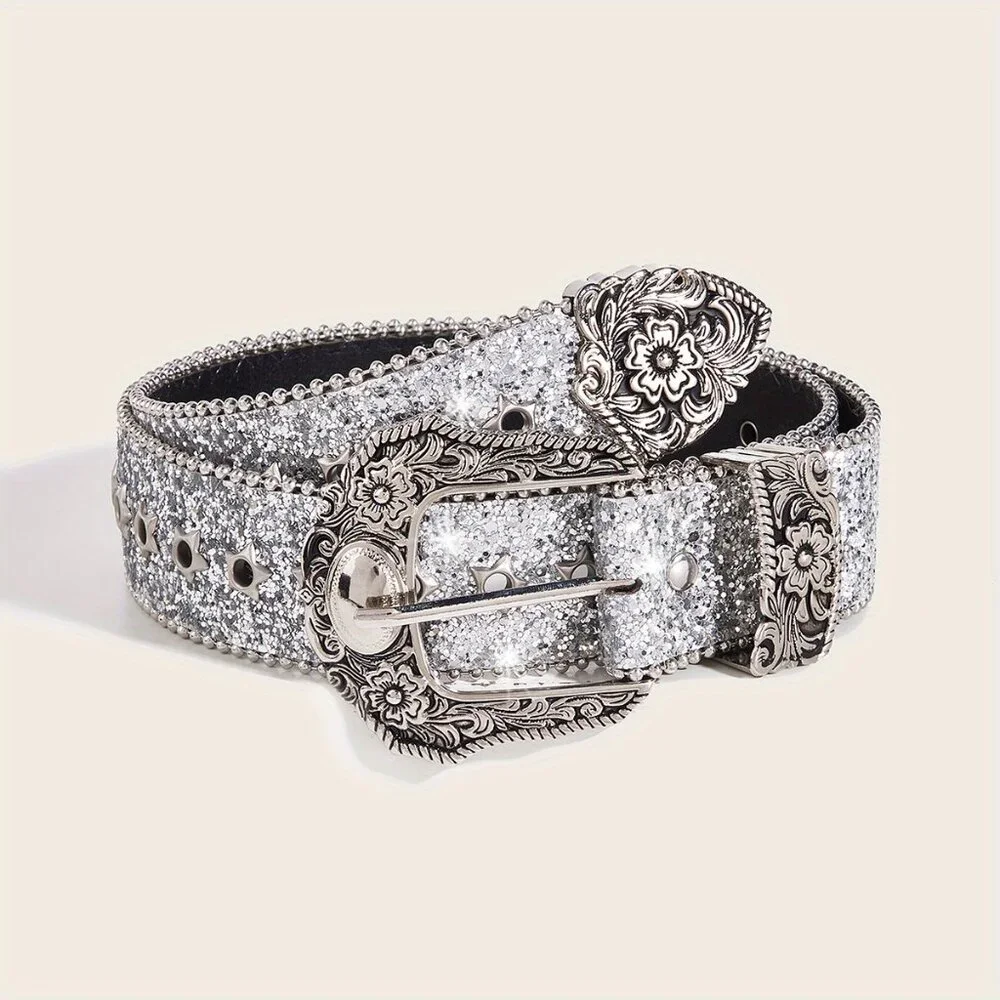 American Vintage Style, Rhinestone Decorat Eyelet Candy Color Y2K Belt Bling